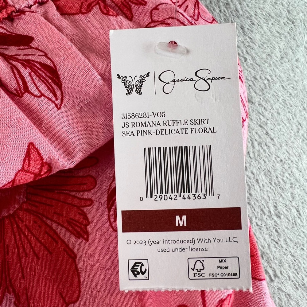 New Jessica Simpson Romana Ruffle Skirt Sea Pink Delicate Floral Mini Skirt  M - Picture 8 of 10